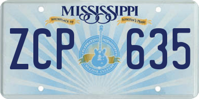 MS license plate ZCP635