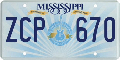 MS license plate ZCP670