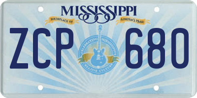 MS license plate ZCP680