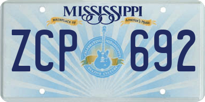 MS license plate ZCP692