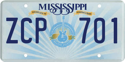 MS license plate ZCP701