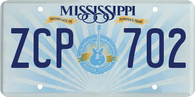 MS license plate ZCP702