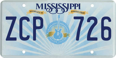 MS license plate ZCP726