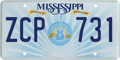 MS license plate ZCP731