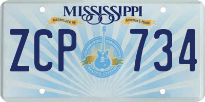MS license plate ZCP734