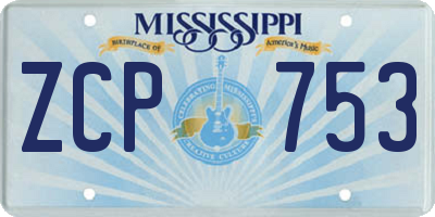 MS license plate ZCP753