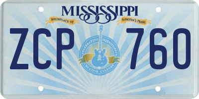 MS license plate ZCP760