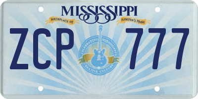 MS license plate ZCP777