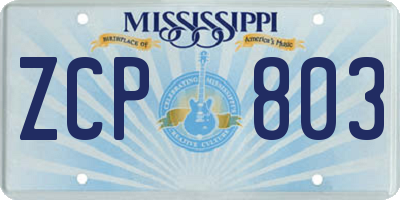 MS license plate ZCP803