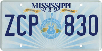 MS license plate ZCP830