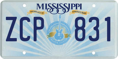 MS license plate ZCP831