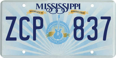 MS license plate ZCP837