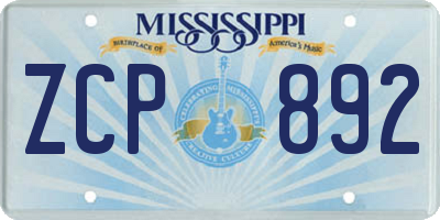 MS license plate ZCP892