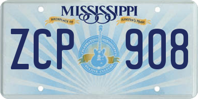 MS license plate ZCP908