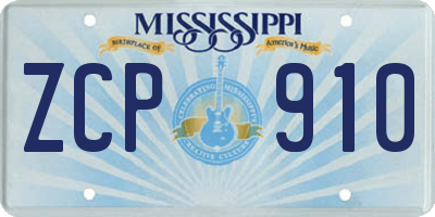 MS license plate ZCP910