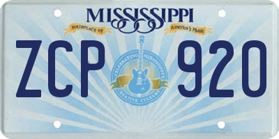 MS license plate ZCP920