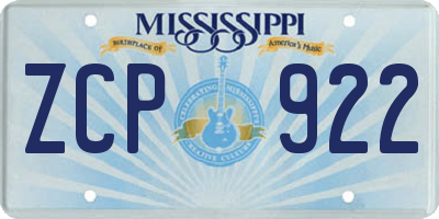 MS license plate ZCP922