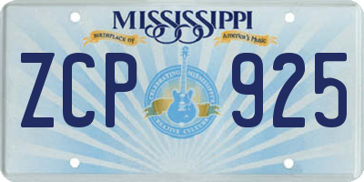 MS license plate ZCP925