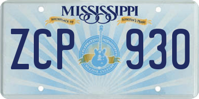 MS license plate ZCP930