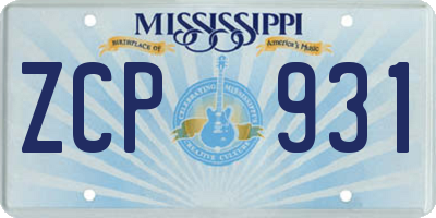 MS license plate ZCP931