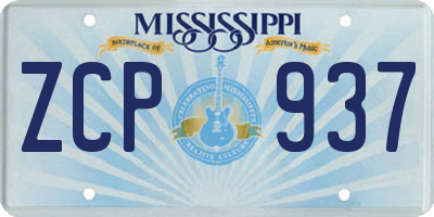 MS license plate ZCP937