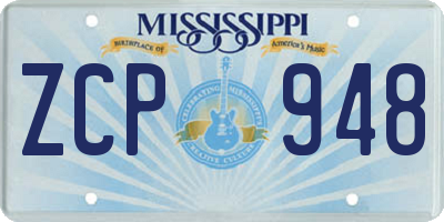 MS license plate ZCP948