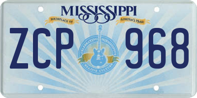 MS license plate ZCP968