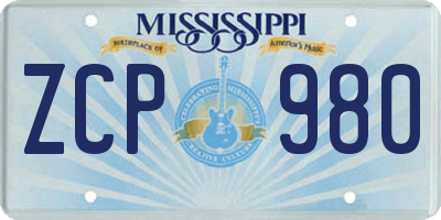 MS license plate ZCP980