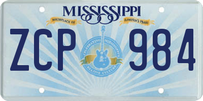MS license plate ZCP984