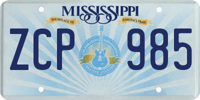 MS license plate ZCP985