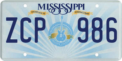 MS license plate ZCP986