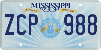 MS license plate ZCP988
