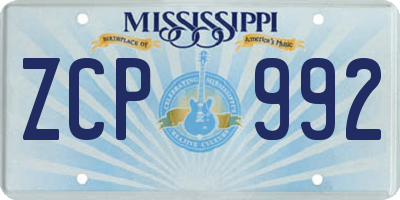 MS license plate ZCP992