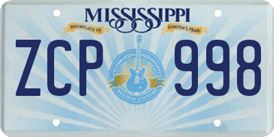 MS license plate ZCP998