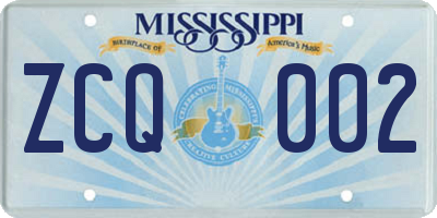 MS license plate ZCQ002