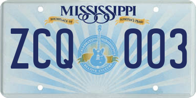 MS license plate ZCQ003