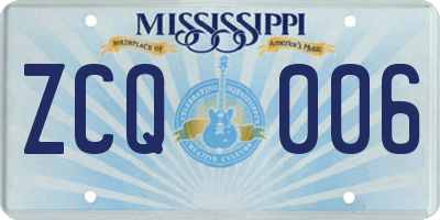 MS license plate ZCQ006