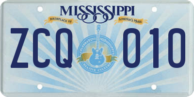 MS license plate ZCQ010