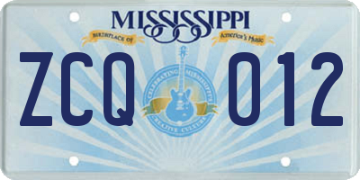 MS license plate ZCQ012