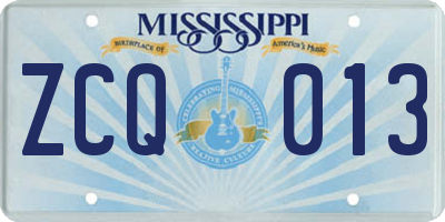 MS license plate ZCQ013