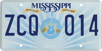 MS license plate ZCQ014