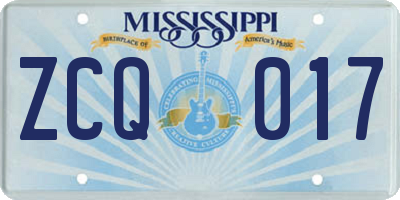 MS license plate ZCQ017