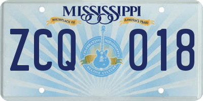 MS license plate ZCQ018
