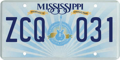 MS license plate ZCQ031