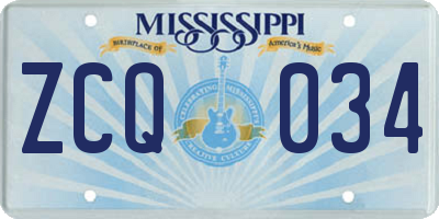 MS license plate ZCQ034