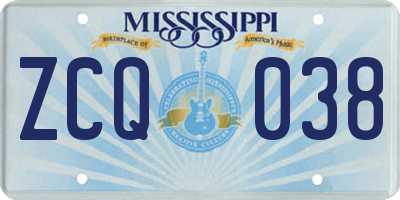 MS license plate ZCQ038
