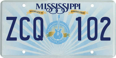 MS license plate ZCQ102