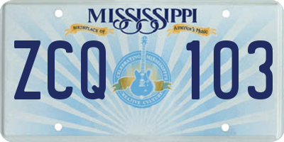 MS license plate ZCQ103