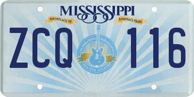 MS license plate ZCQ116