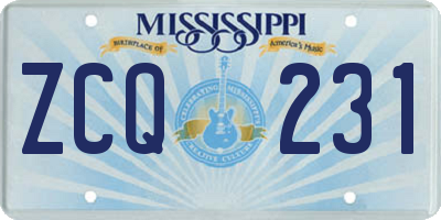 MS license plate ZCQ231